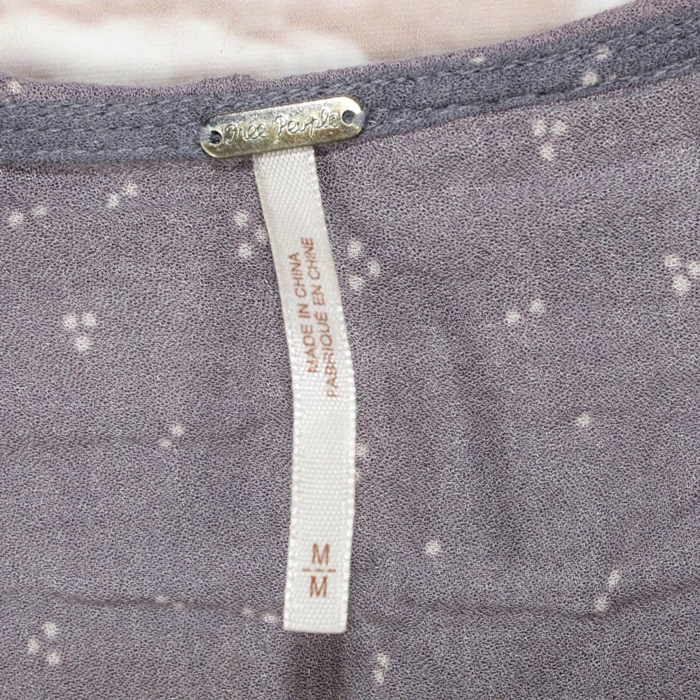 Free People Purple Rayon V-Neck Elastic Waist Peasant Blouse Top Size M - Picture 4 of 9